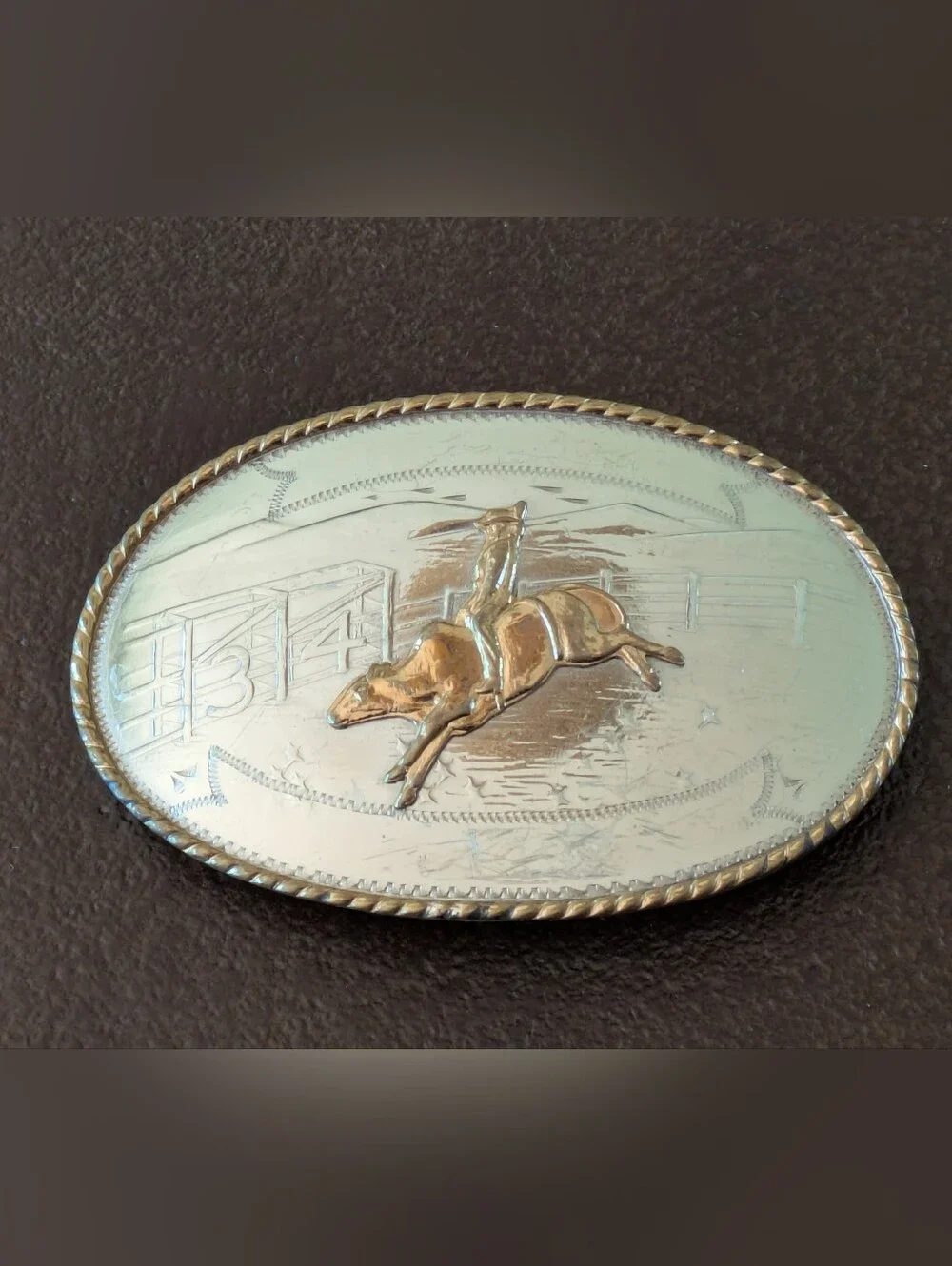 Vintage Silver And Brass Belt Buckle